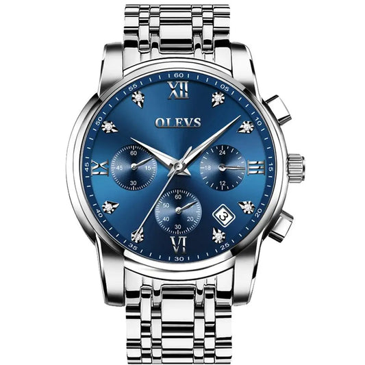 OLEVS Men Watch 2858 Blue Dial Silver Strap