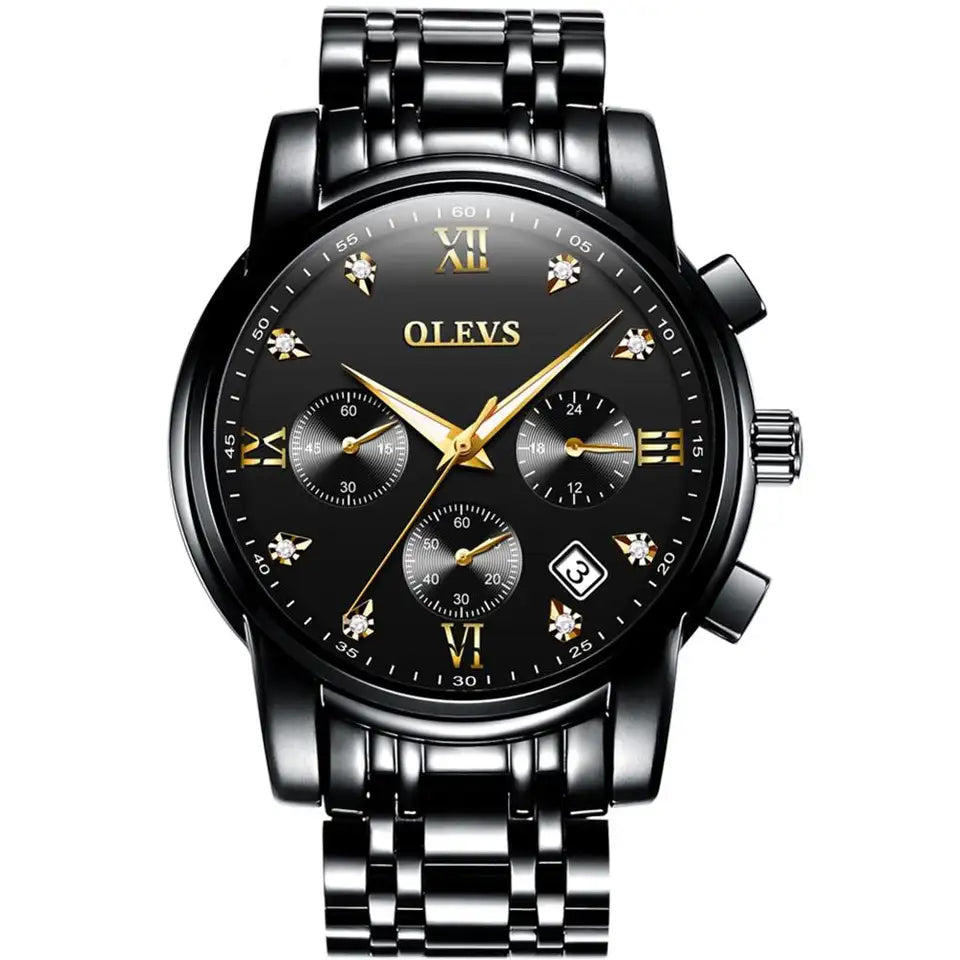 OLEVS Men Watch 2858 Blue Dial Silver Gold Strap