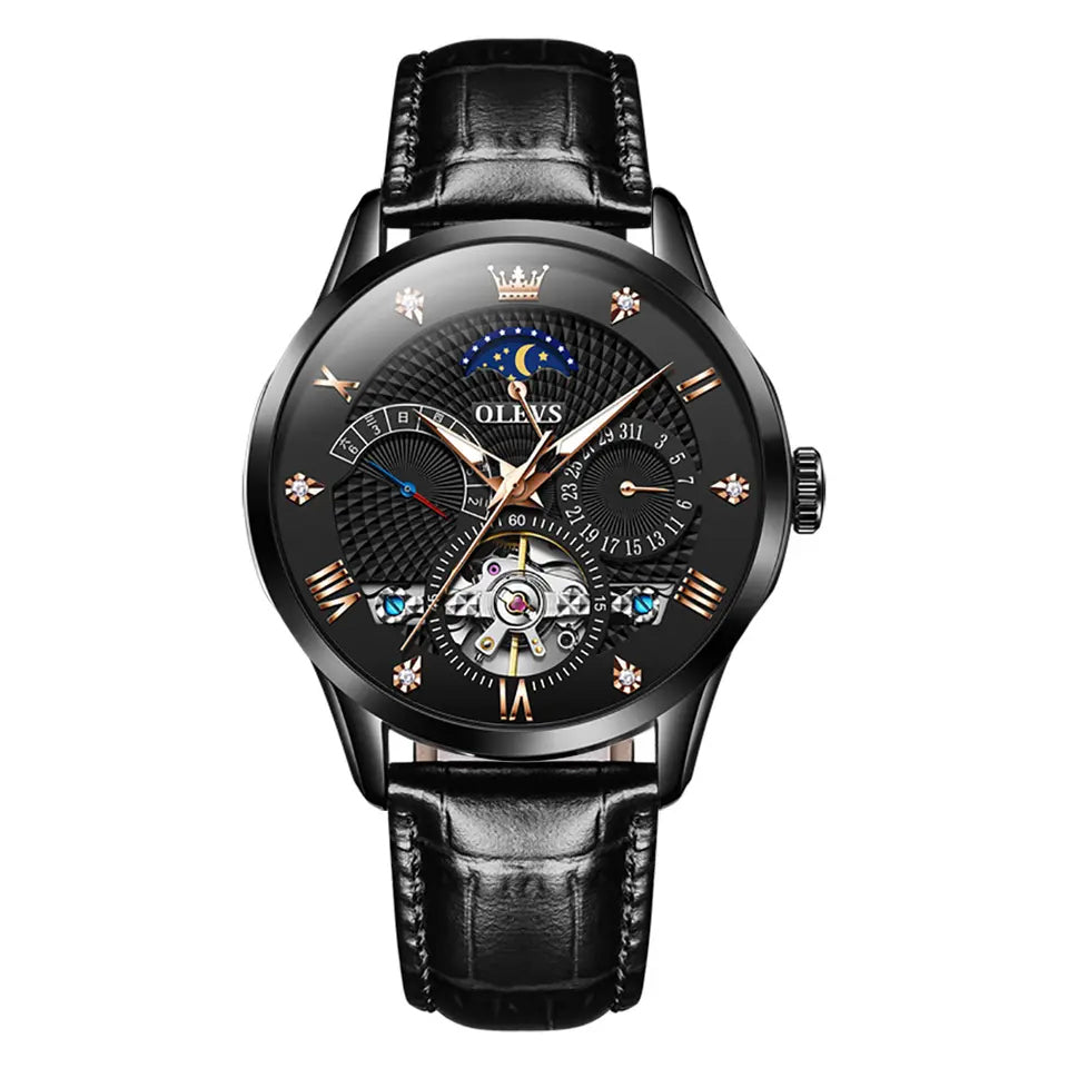 Men Watch OLEVS 6652 Automatic Mechanical Watch Black