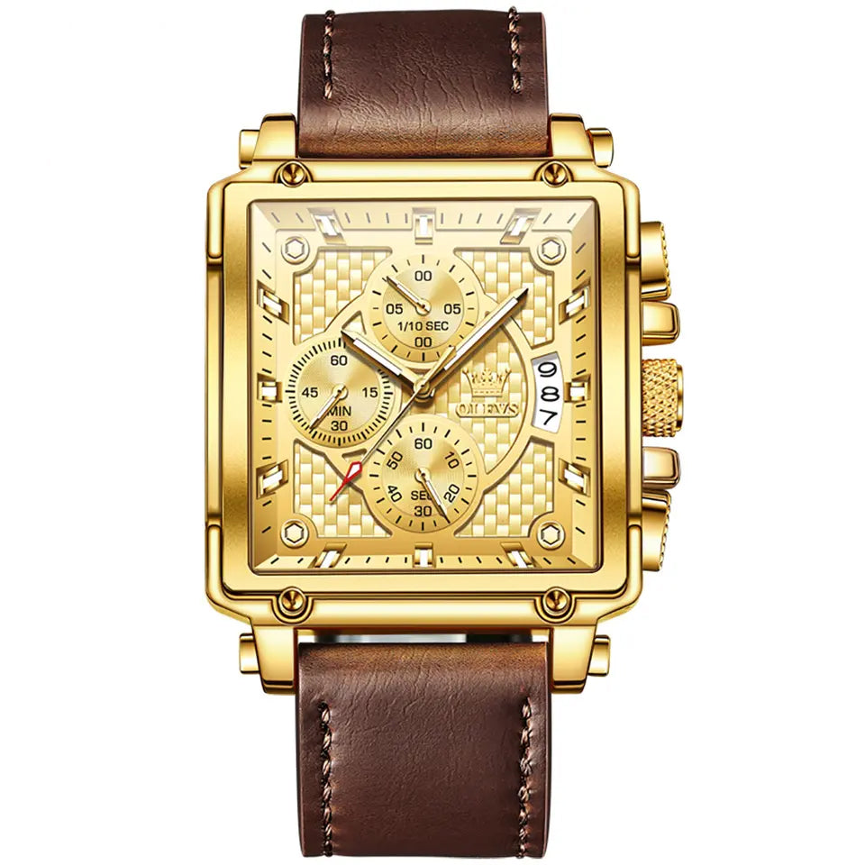 OLEVS Men Luxury Square Watch 9925 Golden Black