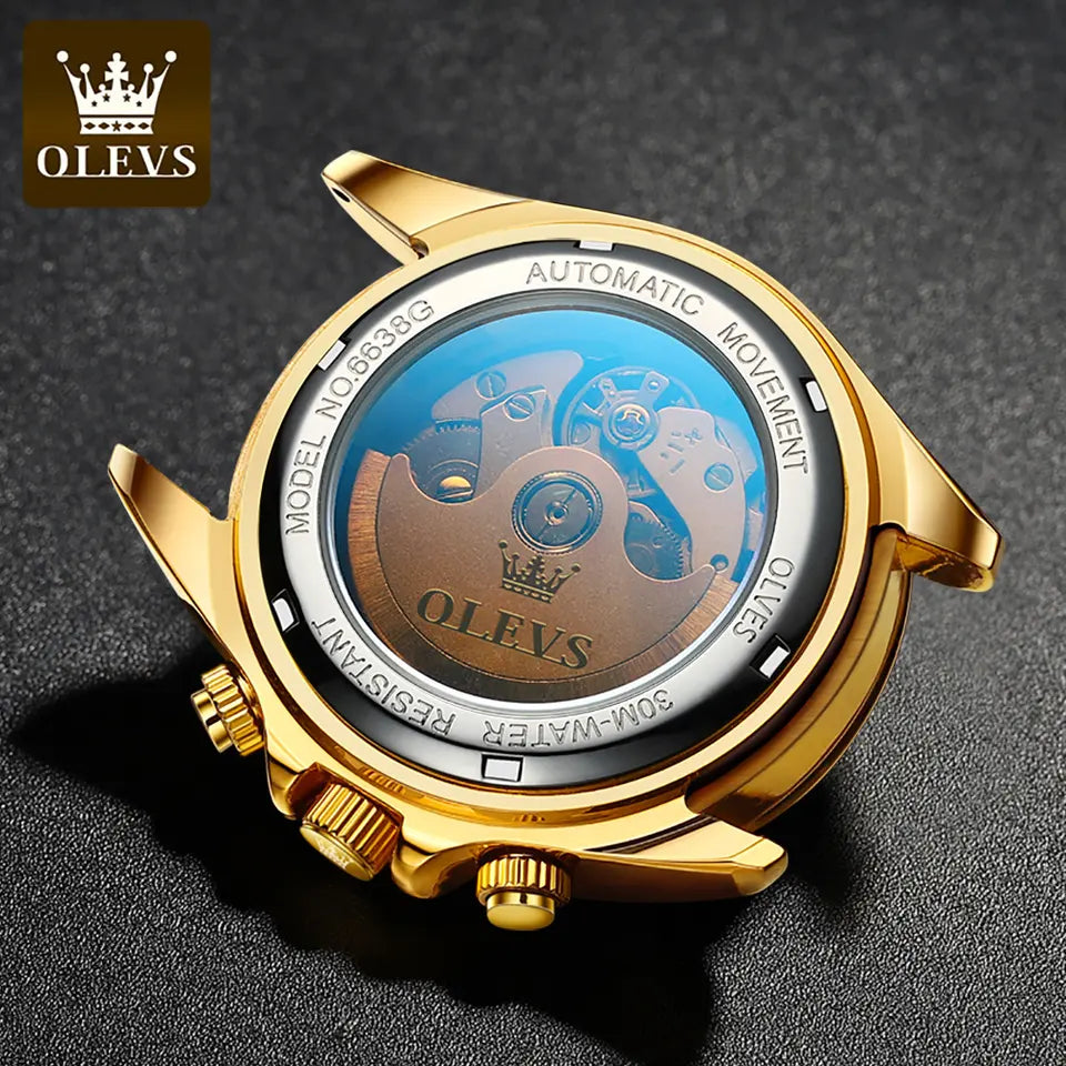 Men Watch OLEVS 6638 Automatic Mechanical Watch Gold