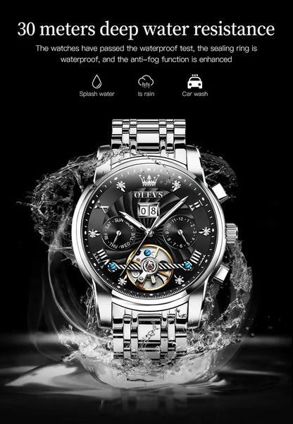 Men Watch OLEVS 9910 Automatic Mechanical Watch Black