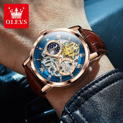 Men Watch OLEVS 6670 Luxury Skeleton Automatic Mechanical Watch White