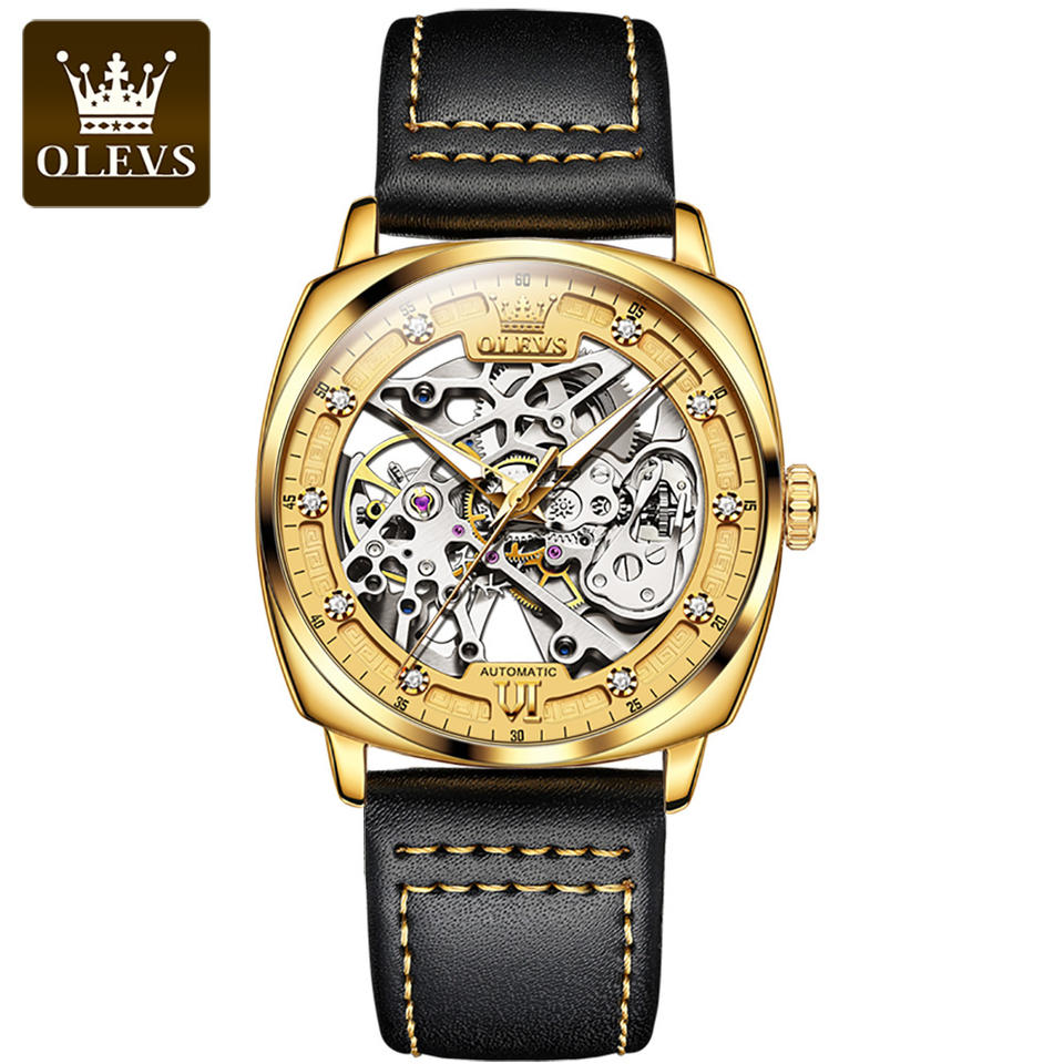 Men Watch OLEVS 6651 Luxury Square Watch Black