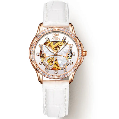 OLEVS Lady's Butterfly II Red - Leather strap