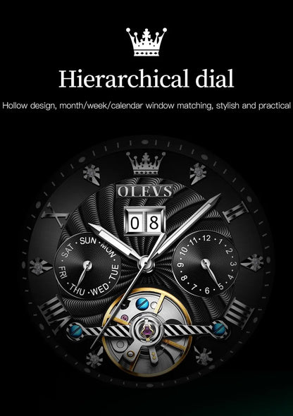 Men Watch OLEVS 9910 Automatic Mechanical Watch Black