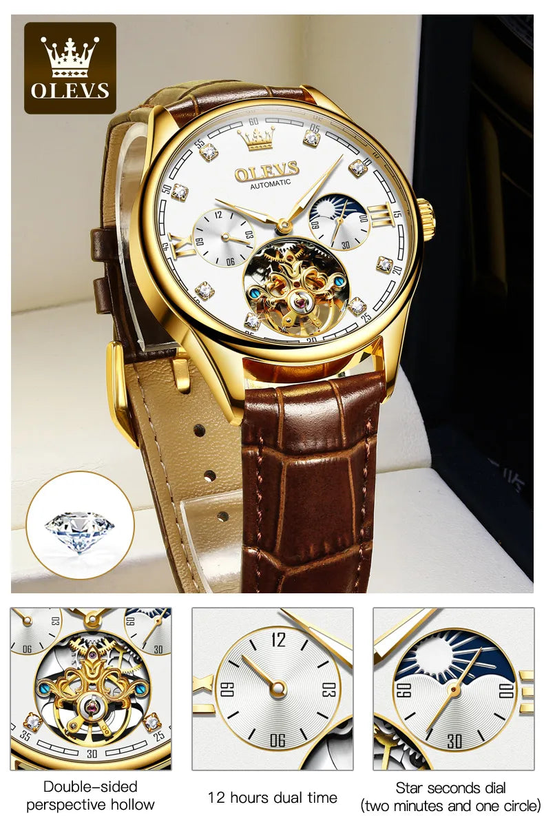 Men Watch OLEVS 3601 Automatic Mechanical Watch White