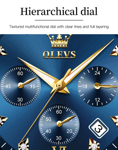 OLEVS Men Watch 2858 Black Dial Silver Gold Strap