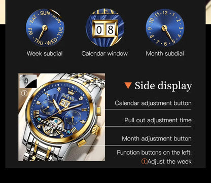 Men Watch OLEVS 9910 Automatic Mechanical Watch Gold