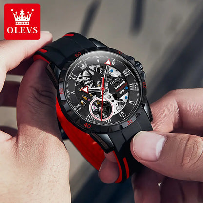 Men Watch OLEVS 9918 Sports Automatic Mechanical Watch Red