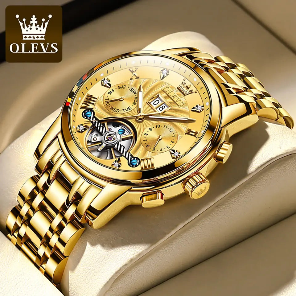 Men Watch OLEVS 9910 Automatic Mechanical Watch Gold