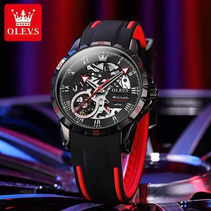 Men Watch OLEVS 9918 Sports Automatic Mechanical Watch Red