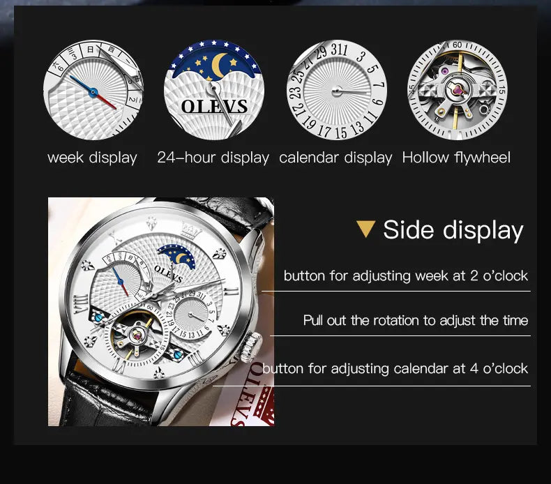 Men Watch OLEVS 6652 Automatic Mechanical Watch Black